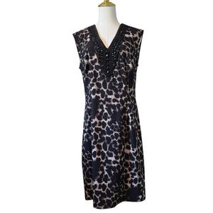 Connected Apparel Black and Cream Animal Print Sheath Dress 12